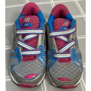 Toddler Girls Sz 7 New Balance Silver Grey Pink Blue Tennis Shoes Sneakers